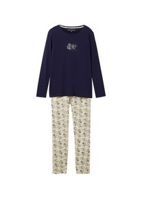 Tom Tailor Damen Pyjama mit Allover-Print, blau, Print, Gr. S/36