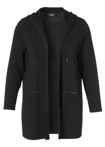 Via Appia Due Große Größen Offene Shirtjacke mit Kapuze und Strass-Taschen Gr. 44 schwarz für Damen