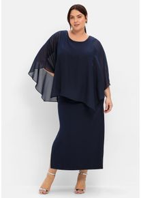 Große Größen Abendkleid in A-Linie mit weiten Fledermausärmeln Gr. 40 blau von sheego für Damen