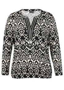 Via Appia Due Große Größen Langarmshirt mit grafischem Druck und V-Ausschnitt Gr. 52 schwarz für Damen