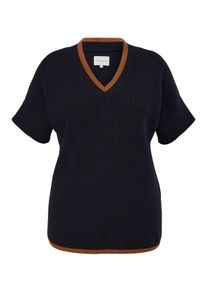 TRIANGLE Große Größen Kurzarm-Pullover mit Kontrastdetails Gr. 52 blau für Damen