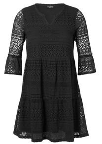 Via Appia Due Große Größen Stufenkleid mit Lochmuster und Spitze Gr. 54 schwarz für Damen