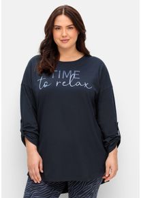 Große Größen Relaxshirt in Longform, mit Wording-Frontprint Gr. 40/42 blau von sheego für Damen