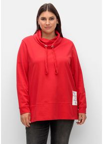 Große Größen Sweatshirt mit Stehkragen und Applikation seitlich Gr. 56/58 rot von sheego für Damen
