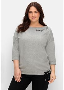 Große Größen Oversized-Shirt mit Bindeband am Saum Gr. 60/62 grau von sheego für Damen