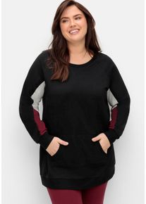 Große Größen Longsweatshirt mit Kontrast-Raglanärmeln Gr. 44/46 schwarz von sheego für Damen