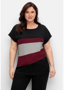 Große Größen Oversize-Shirt in Colourblocking-Optik Gr. 60/62 schwarz gestreift von sheego für Damen