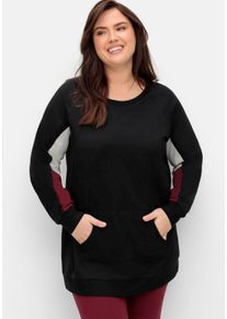 Große Größen Longsweatshirt mit Kontrast-Raglanärmeln Gr. 44/46 schwarz von sheego für Damen