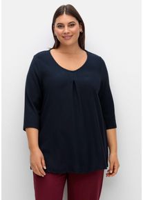 Große Größen 3/4-Arm-Shirt aus Rippjersey, mit Kellerfalte, in A-Linie Gr. 52/54 blau von sheego für Damen