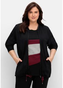 Große Größen Sweatjacke mit Taschen und Saum-Tunnelzug Gr. 44/46 schwarz von sheego für Damen