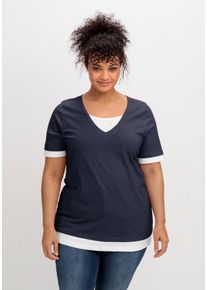 Große Größen Jerseyshirt in 2-in-1-Optik, mit V-Ausschnitt Gr. 52/54 blau von sheego für Damen