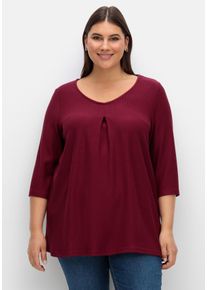Große Größen 3/4-Arm-Shirt aus Rippjersey, mit Kellerfalte, in A-Linie Gr. 40/42 rot von sheego für Damen