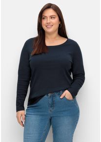 Große Größen Doppelpack Langarmshirt, leicht taillierter Schnitt Gr. 48/50 blau/weiß von sheego für Damen