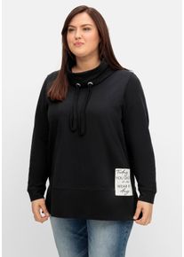 Große Größen Sweatshirt mit Stehkragen und Applikation seitlich Gr. 52/54 schwarz von sheego für Damen