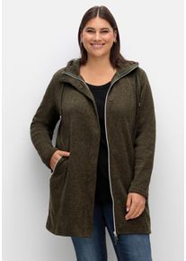 Große Größen Fleecejacke mit Kapuze, in Melange-Optik Gr. 44/46 grün von sheego für Damen