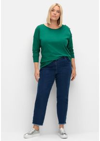 Große Größen Schmale Jeans mit Fransen und Zipper am Saum Gr. 48 blau von sheego für Damen