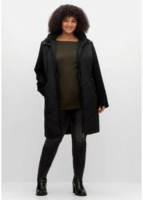 Große Größen Lange Steppjacke mit Kapuze, im Materialmix Gr. 44 schwarz von sheego für Damen