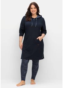 Große Größen Sweatkleid mit Kapuze und Kängurutasche Gr. 52/54 blau von sheego für Damen