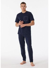 Schiesser Schlafanzug "95/5" (2 tlg) unifarbenes T-Shirt mit Rundhalsausschnitt, blau
