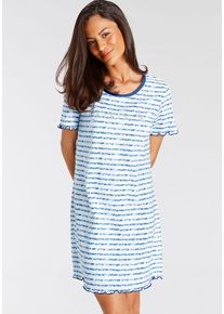 Vivance Dreams Sleepshirt blau Gr. 32/34 für Damen. Rundhals und Allover-Druck. Bequem. Nachhaltig.