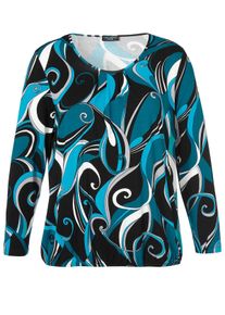 Via Appia Due Große Größen Langarmshirt mit Grafikprint und Faltendetail Gr. 42 schwarz für Damen