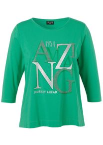 Via Appia Due Große Größen Shirt mit 3/4-Arm und Glitzer-Motivdruck Gr. 42 grün für Damen