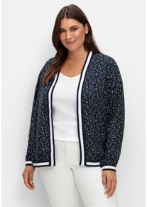 Große Größen Verschlusslose Blousonjacke mit Minimalprint Gr. 50 blau von sheego für Damen