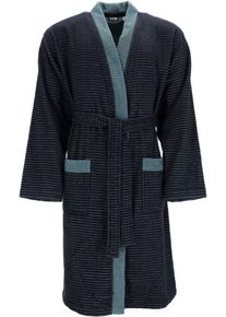 Esprit Herrenbademantel Double Stripe, Langform, Webfrottier, Kimono-Kragen, Gürtel, Doubleface Kimonomantel, blau