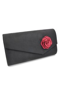 Steuer Modeschmuck Abendtasche Satin-Optik schwarz mit roter Blüte