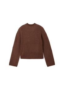 Tom Tailor Denim Damen Gerippter Pullover mit recyceltem Polyester, braun, Melange Optik, Gr. XXL