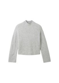 Tom Tailor Denim Damen Gerippter Pullover mit recyceltem Polyester, grau, Melange Optik, Gr. XXL