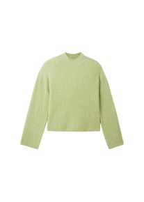 Tom Tailor Denim Damen Gerippter Pullover mit recyceltem Polyester, grün, Melange Optik, Gr. XL