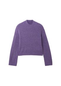 Tom Tailor Denim Damen Gerippter Pullover mit recyceltem Polyester, lila, Melange Optik, Gr. XS