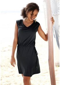 Lascana Jerseykleid mit Zierband am Rücken, kurzes Sommerkleid, Strandkleid, Basic, schwarz