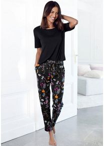 Lascana Pyjama (2 tlg., 1 Stück) mit Wildblumen Muster, schwarz