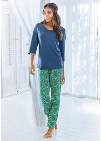 s.Oliver Pyjama (2 tlg) im Ornamentdruck mit 3/4-Ärmeln, blau|grün
