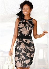 Lascana Druckkleid mit floralem Print, kurzes Sommerkleid, Strandkleid, figurbetont, schwarz