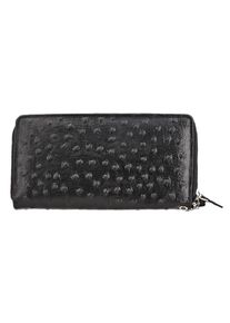 ShopLC RFID-geschützte Brieftasche aus 100% echtem Leder mit Straußenprägung und abnehmbarem Trageschlaufe Größe: 20x10 x3cm schwarz