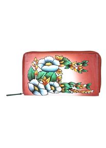 SUKRITI - handbemalte Brieftasche aus echtem Leder mit RFID Schutz Blumenmuster blau