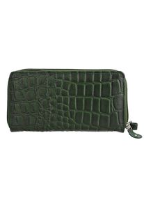 ShopLC RFID-geschützte Brieftasche aus 100% echtem Leder mit Kroko-Prägung und abnehmbarem Trageschlaufe dunkel grün