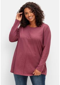 Große Größen Fein meliertes Langarmshirt in A-Linie, mit Rundhals Gr. 52/54 lila von sheego für Damen