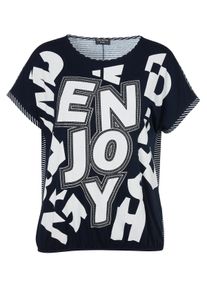 Via Appia Due Große Größen Shirt mit Glitzer-Wordingprint vorn und Streifen hinten Gr. 52 blau gestreift für Damen