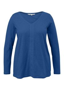 TRIANGLE Große Größen Langarmshirt mit V-Ausschnitt und Teilungsnaht vorn Gr. 44 blau für Damen