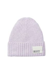 Tom Tailor Denim Damen Beanie mit Logo Badge, lila, Melange Optik, Gr. ONESIZE