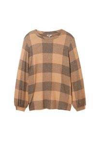 Tom Tailor Große Größen Langarmshirt mit Karomuster und Ballonärmeln Gr. 44 blau/beige kariert für Damen