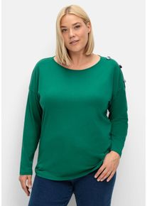 Große Größen Langarmshirt mit Schmuckknöpfen auf der Schulter Gr. 48 grün von sheego für Damen
