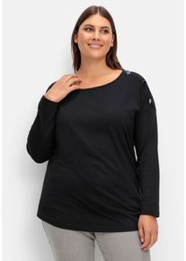 Große Größen Langarmshirt mit Schmuckknöpfen auf der Schulter Gr. 52 schwarz von sheego für Damen