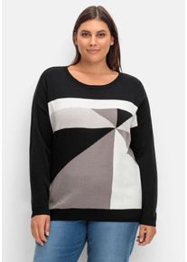 Große Größen Strickpullover mit Glitzer-Intarsienmuster Gr. 46 schwarz/weiß gemustert von sheego für Damen