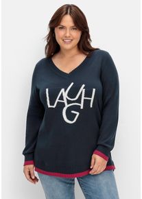 Große Größen Pullover mit Wording im Intarsienstrick Gr. 48/50 blau von sheego für Damen
