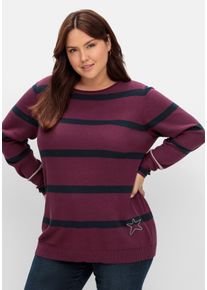 Große Größen Gestreifter Pullover mit Stern-Stickerei, aus Baumwolle Gr. 44/46 lila gestreift von sheego für Damen
